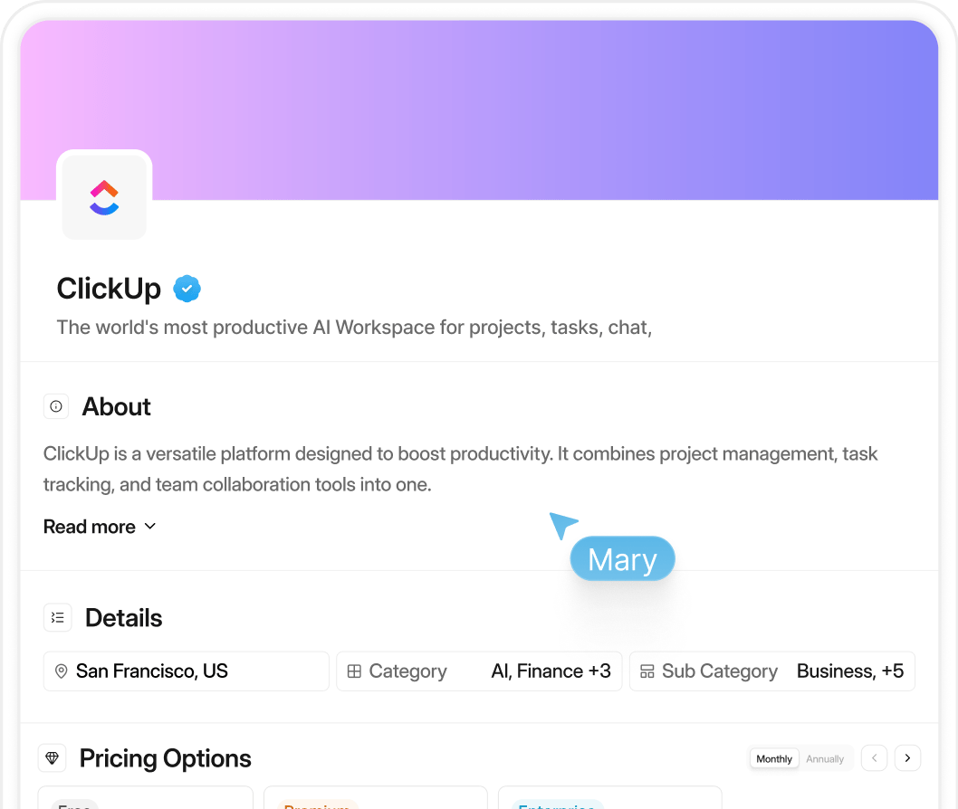 Product detail page with pricing, integrations, and key customers